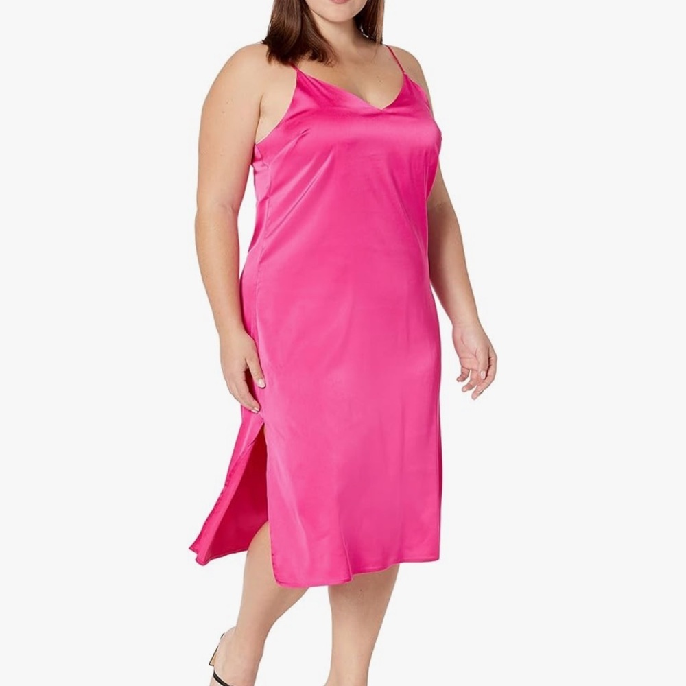 Ana Silky V neck midi slip dress hot pink size XL NWT